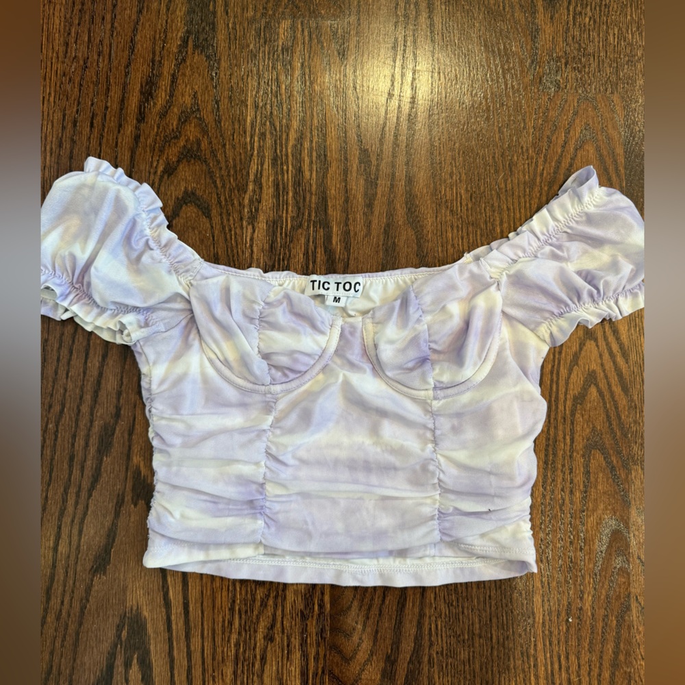 Purple and white cropped shirt
